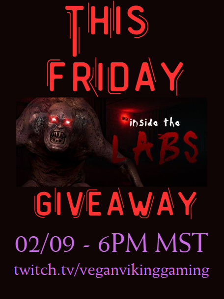 VeganVikingG's tweet photo. Let me know if you would like to join in!
5PM PST/6PM MST/7PM CST/8PM EST
Thank you @insidethelabs for making us a content creator/allowing us to do this giveaway! Key given out during stream. Must be there to win! 
https://t.co/cIQDA4RxPb
#8bitdojo #teambankai #HorrorCommunity https://t.co/pWAuJ7OnzP