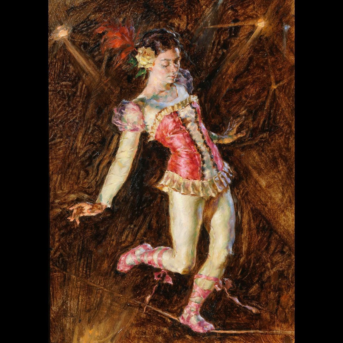 BeautifulBzarre's tweet image. We love this small painting of a tight rope walker by Rob Liberace of @liberaceart - swipe for the full painting! 

#beautifulbizarre #liberaceart #SmallWorks #CircusPainting #tightropegirl #tightrope #circusart #balance #smallpainting #brushstrokes #artlover #circuslover