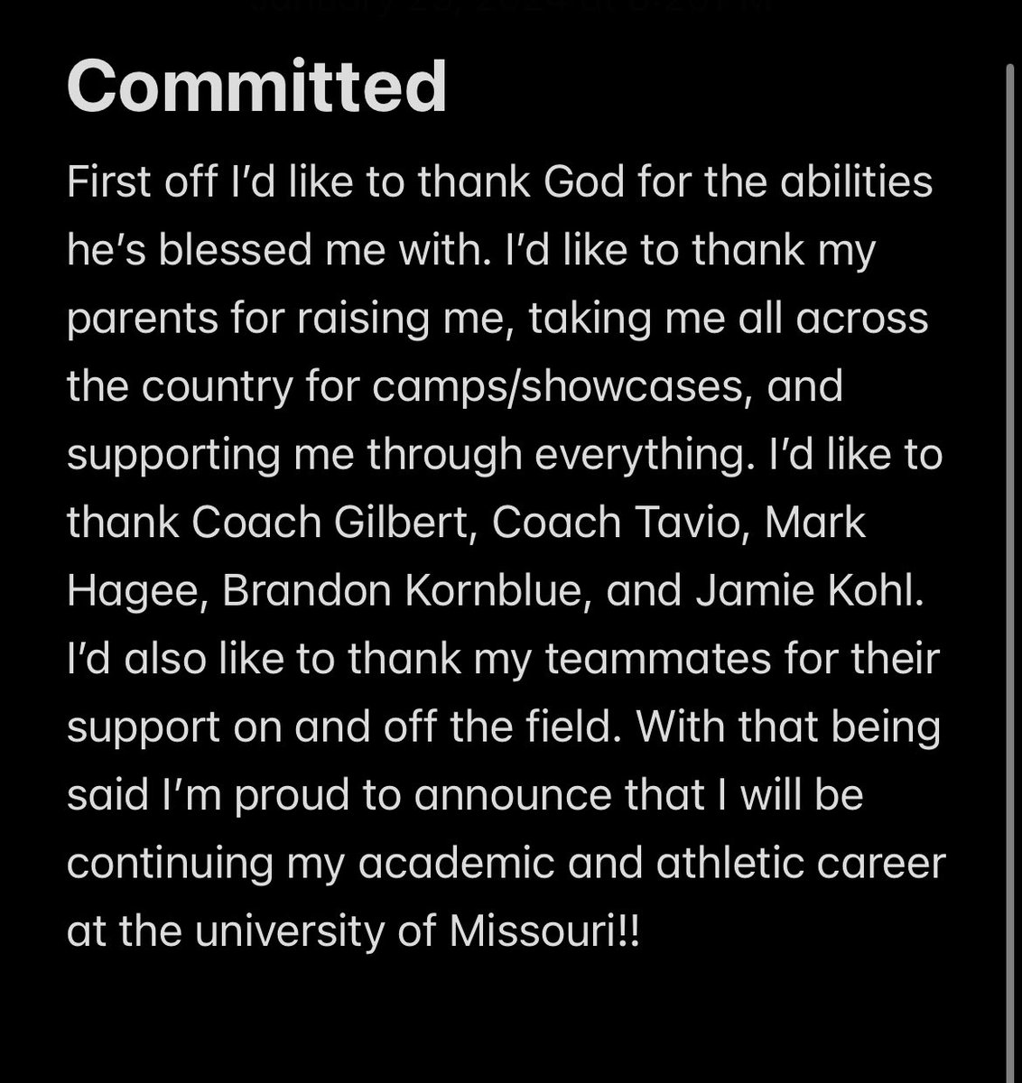 100% COMMITTED!! <a href="/CoachErikLink/">erik.link</a> <a href="/CoachOlivo/">Brock Olivo</a> <a href="/MizzouFootball/">Mizzou Football</a> <a href="/MizzouAthletics/">Mizzou Athletics</a> <a href="/rocksathletics/">Westfield Rocks Athletics</a> <a href="/WWSWHS/">Westfield High</a> <a href="/ShamrockFB/">Rocks Football</a> <a href="/HageeKicking/">Hagee Kicking</a> <a href="/KornblueKicking/">Brandon Kornblue</a> <a href="/KohlsKicking/">Kohl's Kicking Camps</a> <a href="/Mizzou/">Mizzou</a>