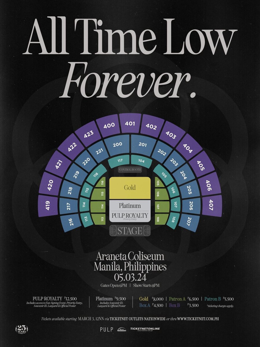 manilaconcerts's tweet photo. JUST ANNOUNCED 📢🆕️

@pulpliveworld presents: ALL TIME LOW FOREVER 
📅 May 3, 2024
📌 Araneta Coliseum 
🎟️ Tickets go on sale March 3, 12PM via TicketNet outlets nationwide and https://t.co/SyZaBpNyTE

#ALLTIMELOWinMANILA2024 https://t.co/IMoji11Tzm