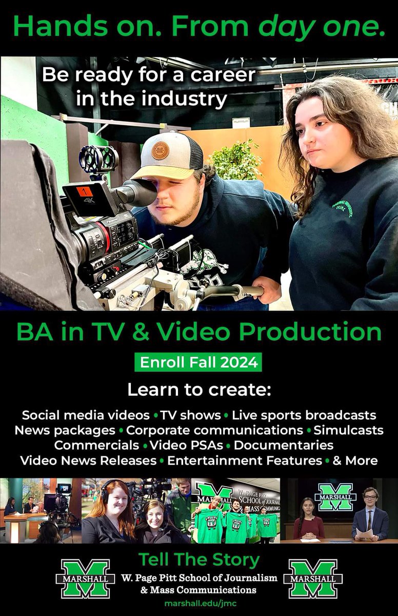 Coming this fall. Looking for a career in TV and video production? It’s all here. Marshall.edu/jmc @marshallu #handsondayone