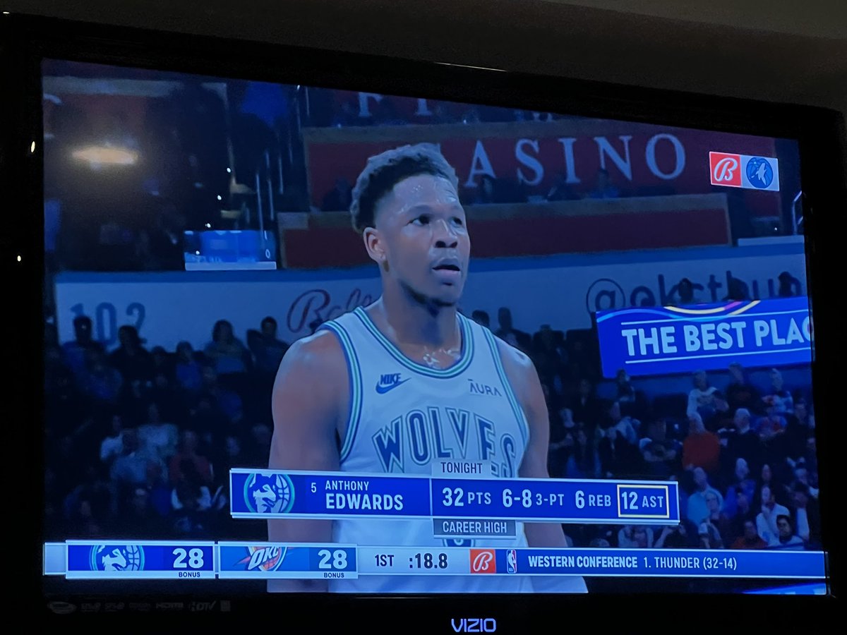 According to @BallySportsNOR Ant has 32 of the TWolves 28 points so far #ProofReadMuch #Bankrupt