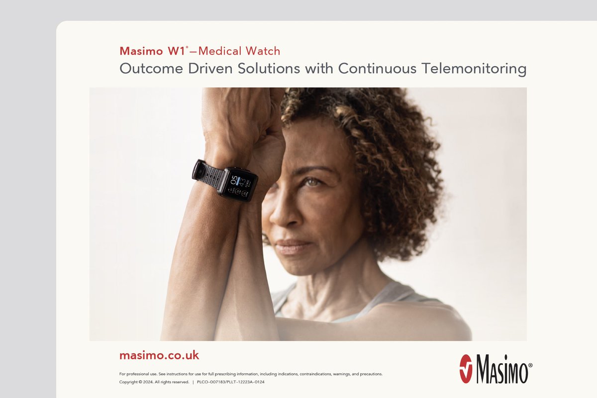 MasimoSaudi's tweet photo. Come see the Masimo W1® Medical Watch at #ArabHealth2024! The innovative, comfortable wearable empowers patients with real-time pulse oximetry, helping care providers seamlessly manage chronic conditions or those recovering from home. Visit booth S3.D10 https://t.co/b26jKMamLY