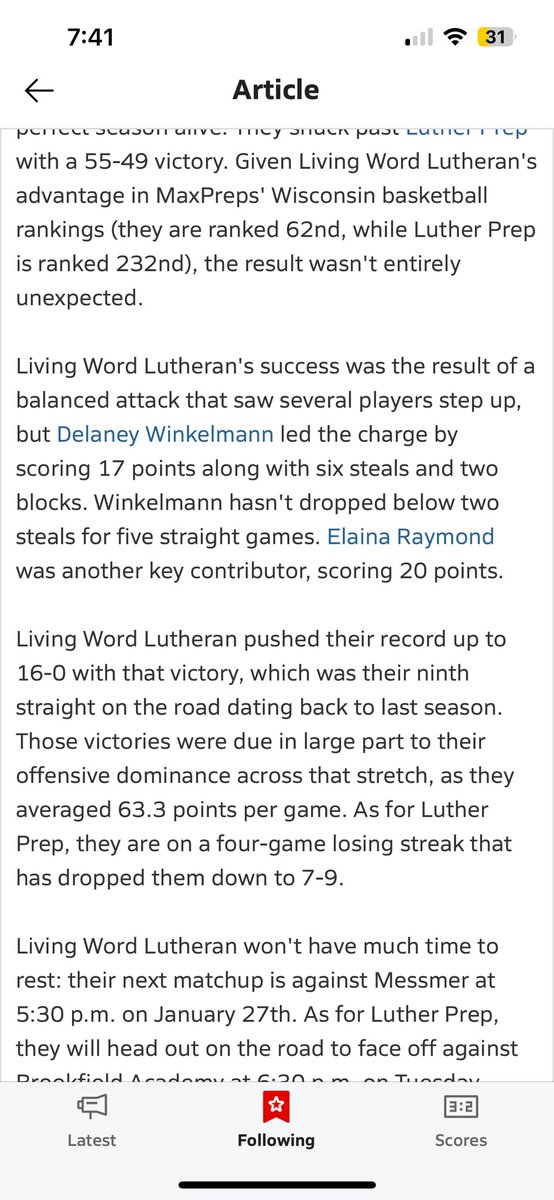 Luther Prep Game Summary #livingworsgirlsbball <a href="/elainar34/">Elaina Raymond</a>