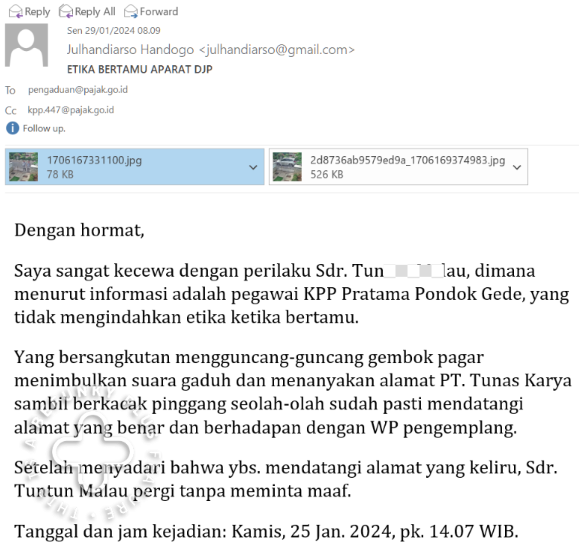 HandyHandogo's tweet photo. @DitjenPajakRI @pajakpondokgede Belum ada respon maupun konfirmasi diterimanya aduan ini. Belum dibuka, sedang ditelaah atau memang tidak pernah direspon? https://t.co/NQOOraOxt9
