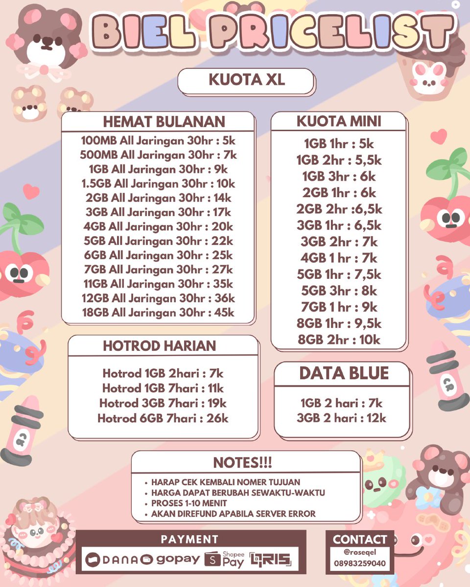 roseqel's tweet photo. @ininalinnn 🛒 — ready kak kuota xlnya! cek pricelistnya dan bisa langsung diorder kak, testi ada di pinned yaa🌷

★ fast proses
★ testi 400+ on update

💸 payment all e-wallet/qris
📩 dm/wa : https://t.co/hsLJ0kzBxq https://t.co/gEmKCwc4KN