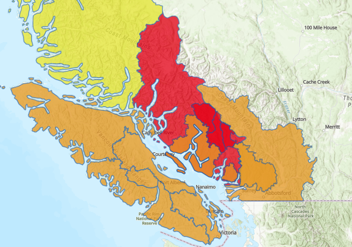 ⚠️#FloodWarning⚠️
Flood Warning issued for the #SquamishRiver & tributaries incl'g #CheakamusRiver - w add'l #BCrain expected into the headwaters thru the rest of Monday, ongoing rises are poss o/n into Tues (flows may reach or exceed 2100 m3/s (10-year flows).
Details: