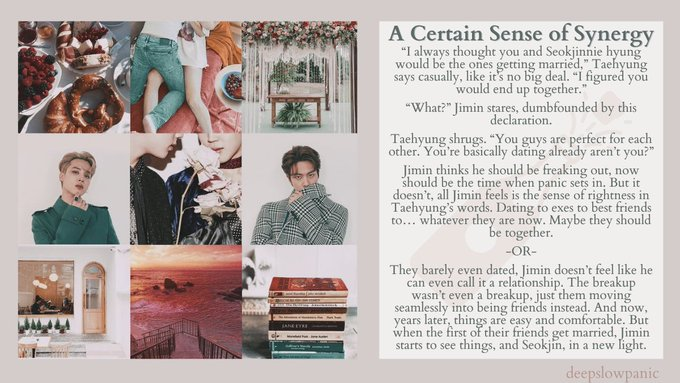 deepslowpanic's tweet photo. A Certain Sense of Synergy
🌺Jinmin
🌺Explicit
🌺18k
🌺Exes to friends to lovers
🌺Book club (aka dates but they won't admit it)
🌺Namgi wedding as plot device?
🌺Feeling realization (finally!)
🌺Getting back together
🌺No angst just romance
🌺@jinminfest
https://t.co/xwizTWAJHn https://t.co/jeeqdcaQ3O