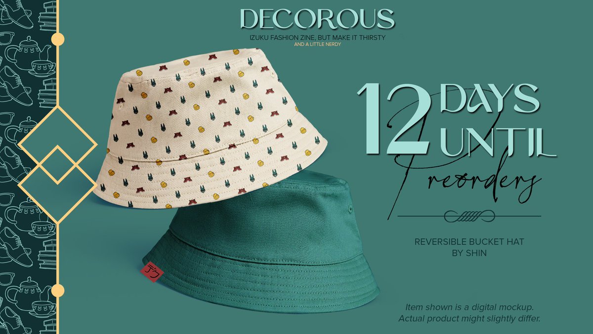📚 12 DAYS📸 

What's better than one Limited Edition item? How about two! You'll want to wear this stylish bucket hat by the magnificent <a href="/shinsatelier/">Shin✨@shinsatelier.bsky.social</a> year round!!

Preorders open on February 14th at 11am ET

#dkfashionzine💚