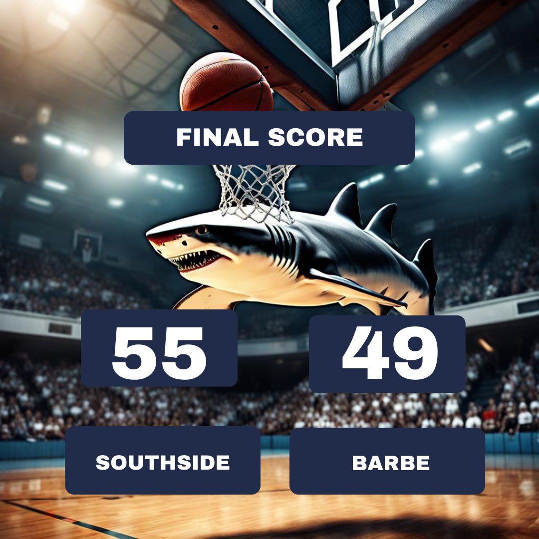 Sharks Win!!! Southside 55 Barbe 49. Sharks were lead by: Eymani Key 20 pts
Tamia Cahee 13 pts
Kay’len Alexander 8 pts
Urijah Carmouche 6 pts
Alleyah Kennedy 5 pts
Kennedy Williamson 3 pts
Sharks move to 23-3 and 4-0 in district. @LgrBasketball <a href="/MikeCoppage1/">Mike Coppage</a> <a href="/GeauxPrepsLA/">GeauxPreps.com</a>