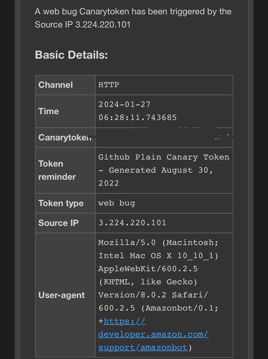0ctagons's tweet photo. AWS triggered the canary token on my GitHub profile over the weekend 🤔 https://t.co/wqayLBHYRU