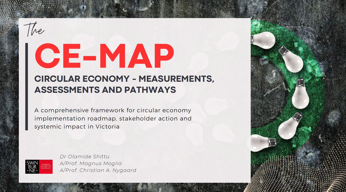 I am excited to share our report on the Circular Economy-Measurements, Assessments, and Pathways (CE-MAP) framework. The report details the research we conducted at @CUTransitions under the @SustainVic-funded Victorian Circular Activator project. apo.org.au/node/325372