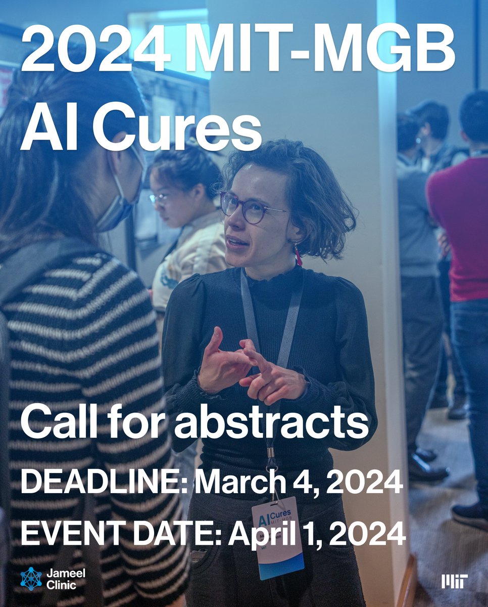 Looking for feedback on your clinical AI research or a potential collaborator? Here's your reminder to submit an abstract to #AICures2024! Students with accepted submissions will receive FREE admission to the conference! Learn more about accepted topics: mitmgb.ai/abstract-submi…