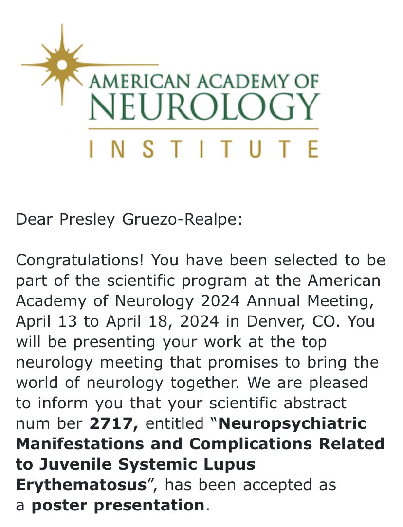 r_gruezo's tweet image. Nuestro segundo abstract aceptado para el #AAN2024 🧠

The sky is the limit! 🔜