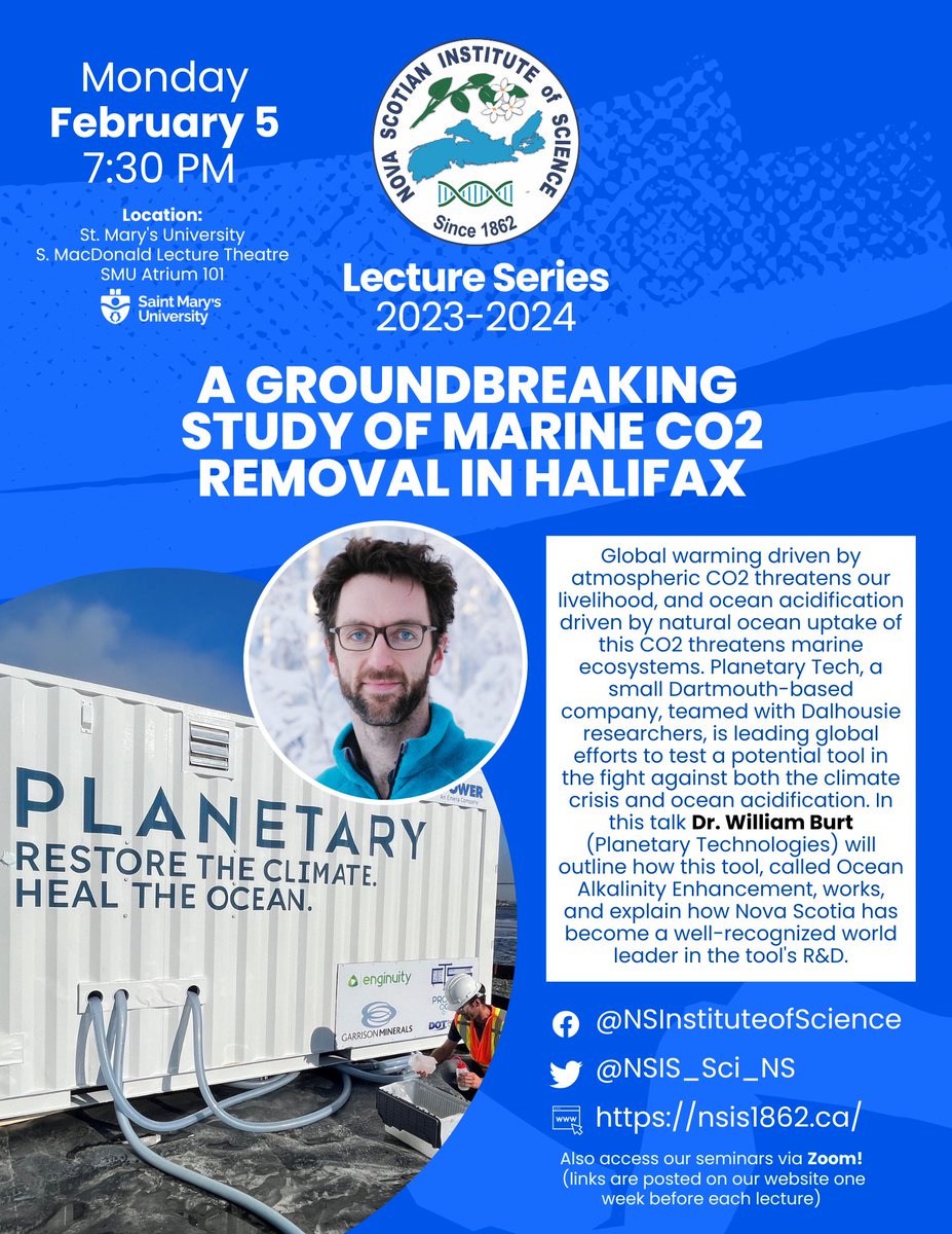 Nova Scotian Institute of Science - NSIS (@nsis_sci_ns) on Twitter photo Join us Monday Feb 5, 2024 at 7:30pm (Atlantic Time) in-person or virtual for our next Free Public Lecture!
nsis1862.ca/public-lecture…
<a href="/NS_MNH/">Museum MNH</a>,<a href="/DiscoveryCntr/">Discovery Centre</a>,<a href="/SMUScience/">SMUScience</a>,<a href="/smuhalifax/">Saint Mary’s University</a> ,<a href="/DalhousieU/">Dalhousie University</a>, <a href="/planetary_tech/">Planetary</a>, <a href="/WillB_atSea/">Will Burt</a> Join us Monday Feb 5, 2024 at 7:30pm (Atlantic Time) in-person or virtual for our next Free Public Lecture!
nsis1862.ca/public-lecture…
<a href="/NS_MNH/">Museum MNH</a>,<a href="/DiscoveryCntr/">Discovery Centre</a>,<a href="/SMUScience/">SMUScience</a>,<a href="/smuhalifax/">Saint Mary’s University</a> ,<a href="/DalhousieU/">Dalhousie University</a>, <a href="/planetary_tech/">Planetary</a>, <a href="/WillB_atSea/">Will Burt</a>