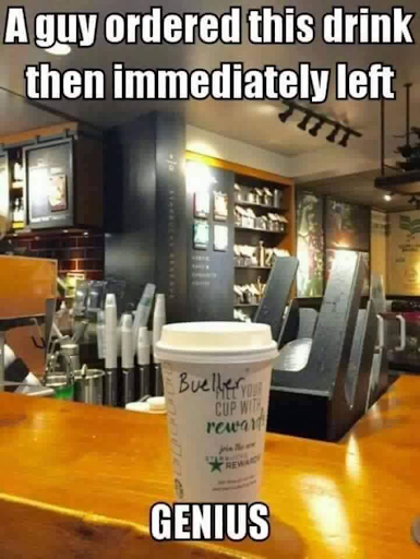 kimkomando's tweet photo. Ordered a coffee under 'Bueller' and vanished. That's one way to make an espresso disappear! โ๏ธโจ #LifeMovesPrettyFast #BuellerBrew https://t.co/fHPD3JqpWQ