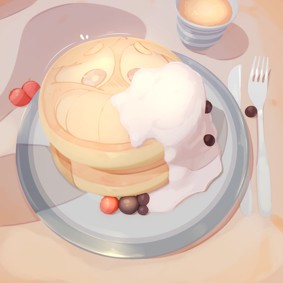 Facungo_dont's tweet image. My first pancake, personalized not intentionally of the night, heh~ who wants theirs?

fan art for @TechtonicPress I hope you enjoy it. I hope you enjoy.