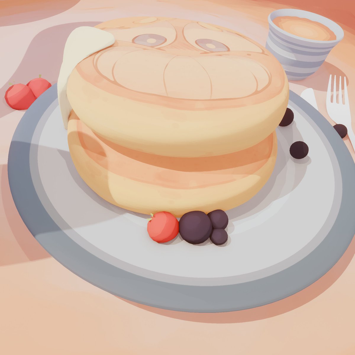 Facungo_dont's tweet image. My first pancake, personalized not intentionally of the night, heh~ who wants theirs?

fan art for @TechtonicPress I hope you enjoy it. I hope you enjoy.