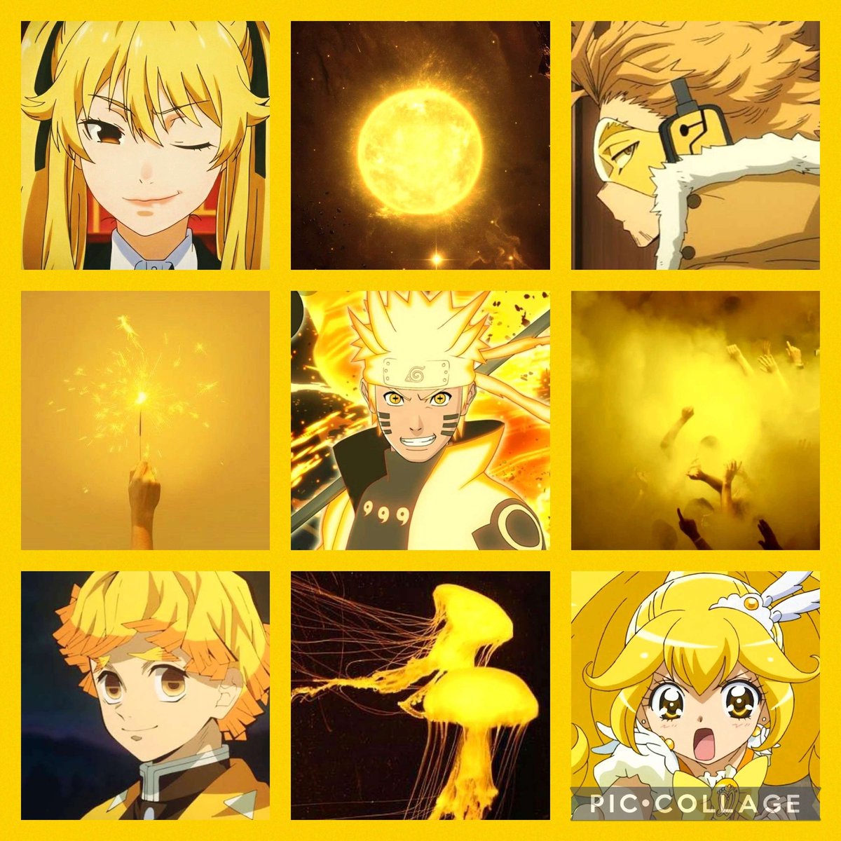 50ShadesOfBi's tweet photo. It's #animetuesday, here is a really interesting and gorgeous yellow aesthetic board 💛💛💛

#NARUTO #Kagegurui #kimetsunoyaiba #SmilePrettyCure #MyHeroAcademia #anime #CrunchyRoll #anime #yellow #aesthetic https://t.co/lm5c8Uy7VY