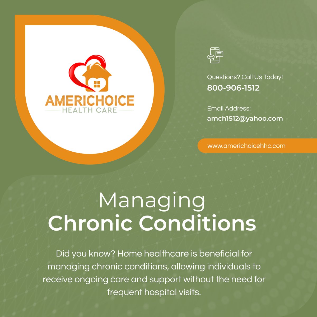 Americhoicehc's tweet image. Personalized care and integrated technology in home healthcare form a holistic approach to managing chronic conditions, leading to improved health outcomes and a better quality of life for patients.

#DidYouKnow #ManagingChronicConditions #ImprovedHealth