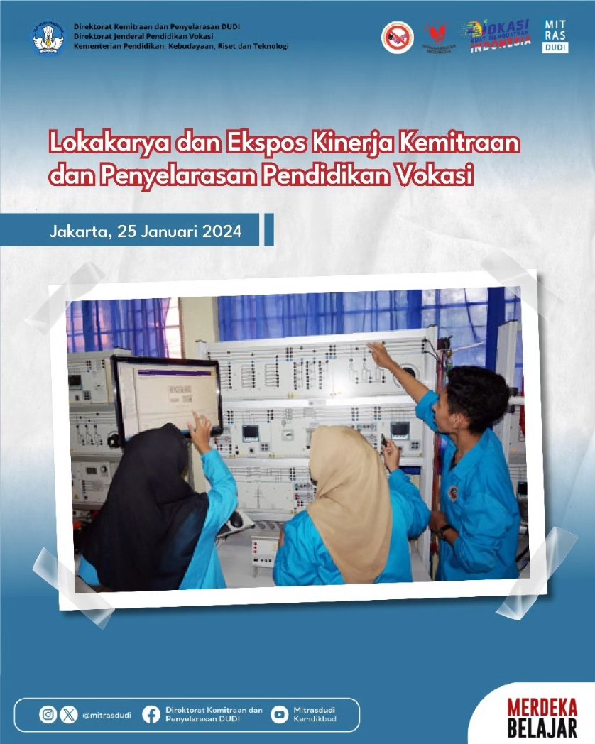 mitrasdudi's tweet photo. Halo #MitraVokasi! Dalam upaya mendiseminasikan program da kebijakan pendidikan vokasi, meningkatkan engagement dan pemahaman stakeholder strategis, telah diselenggarakan Lokakarya dan Ekspos Kinerja Kemitraan dan Penyelarasan pada 25 Januari 2024 kemarin.

#merdekabelajar https://t.co/EA3n7E3g4u