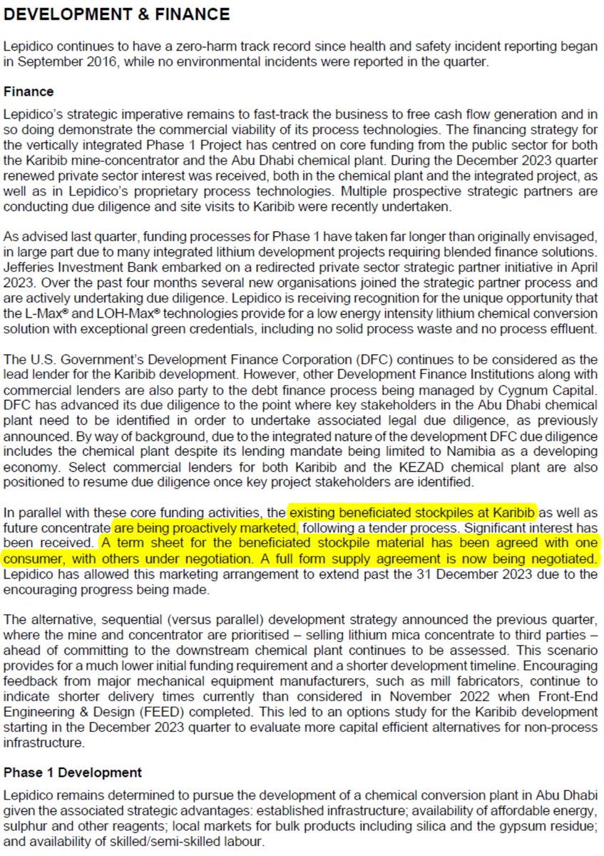 Are opex funding concerns about to be resolved for #Lithium chemical producer start-up Lepidico?
Agreed Terms Sheets typically lead to supply agreements, so $LPD.AX will earn revenue from selling its beneficiated #lepidolite ore as it finalises project funding.