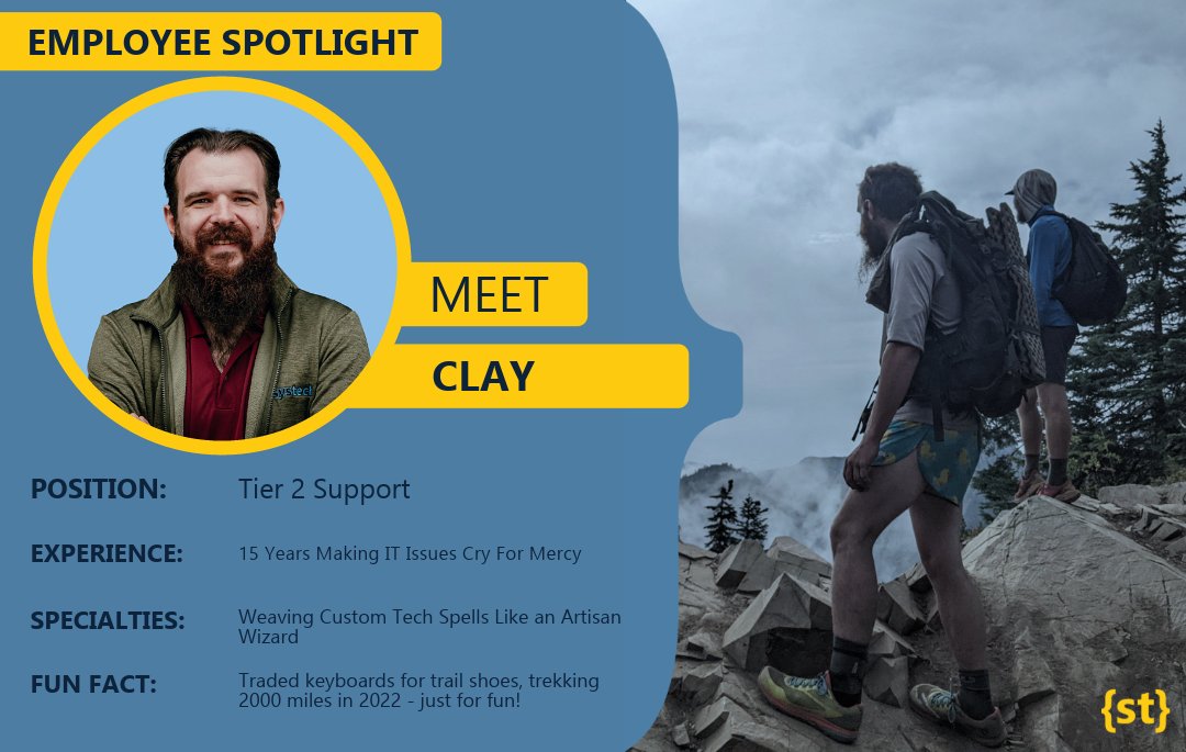 systechIT's tweet image. 15 years experience making IT issues cry for mercy. His specialties are weaving custom tech spells like an Artisan Wizard. Back in 2022 he traded keyboards for trail shoes, trekking  2000 miles on the Oregon Pacific Crest Trail - just for fun. 
 #systech #roseburg #helpdesk