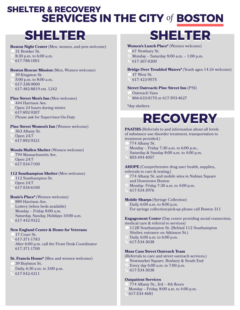 OnlyInBOS's tweet photo. Important cold weather resources for homeless persons in need in the Boston this winter.

Winter storms and extreme cold weather place homeless people who suffer from medical/behavioral health problems particularly at risk if they are exposed to these weather conditions. https://t.co/zsyuYYwQUT