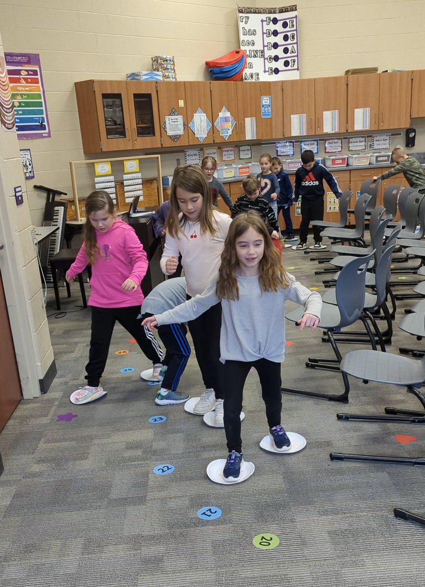 apaulchell's tweet photo. First graders had so much fun in music class today as they "ice skated" around the room to the Skater's Waltz on their "Plate-Skates"😀💜 https://t.co/hc6lkBWBCQ