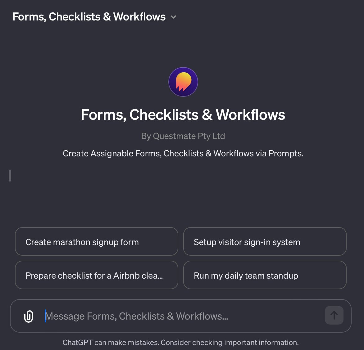 sreuter's tweet photo. If you didn't set up a Custom GPT as an entry point to your product, you're missing out, big time! .. While we just recently released our Custom GPT to create Quests (Forms, Checklists, Workflows), it already results in more new subscriptions than our official ChatGPT plugin 🤯 https://t.co/A7LRUKUw5l