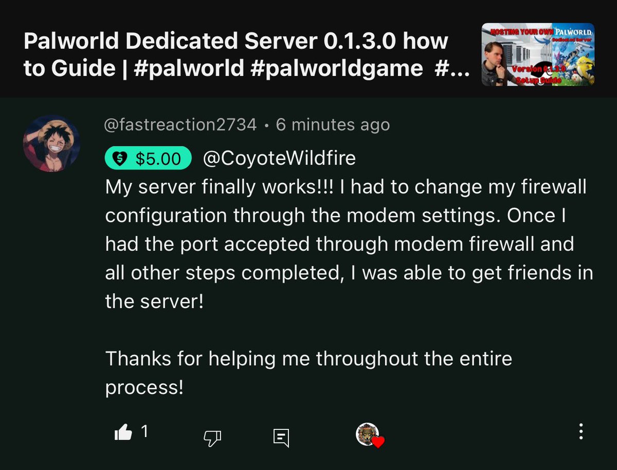 CoyoteWildfire's tweet image. Moments like this truly make content creation something special. 🥹

Palworld Dedicated Server 0.1.3.0 how to Guide | #palworld #palworldgame  #palworldguide

👉 youtu.be/0TZrqfn6bRg

#YouTubePartnerProgram