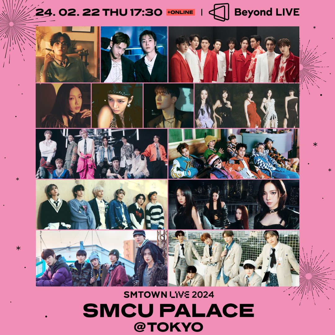 Beyond LIVE - SMTOWN LIVE 2024 SMCU PALACE @ TOKYO 📆 LIVE：2/22 THU 5:30PM(JST) 🔁 Re-Streaming：3/24 SUN 2:00PM(JST) 👉Ticket Price [LIVE ONLY, Re-Streaming ONLY] KOREA : ￦58,000 / JAPAN : 6,500円 / GLOBAL : USD 45 [LIVE + Re-Streaming] KOREA : ￦65,000 / JAPAN : 7,000円