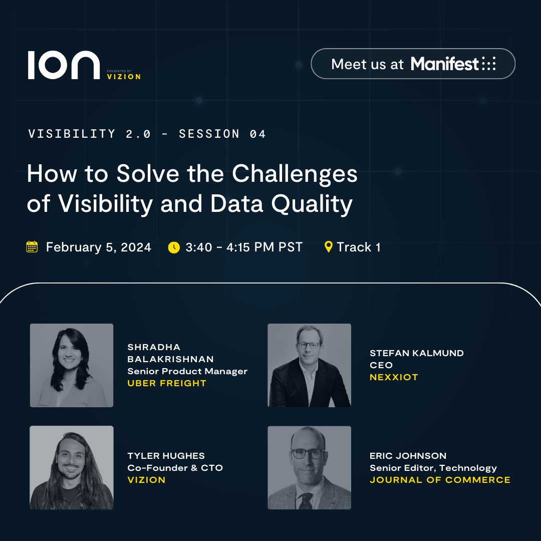 Are you heading to Manifest:The Future of Supply Chain &amp; Logistics?

Don't miss the panel discussion on the future of supply chain visibility and data: How to Solve the Challenges of Visibility &amp; Data Quality.

RSVP today:manife.st/rsvp-2024-how-…

#Manifest #SupplyChain #Logistics