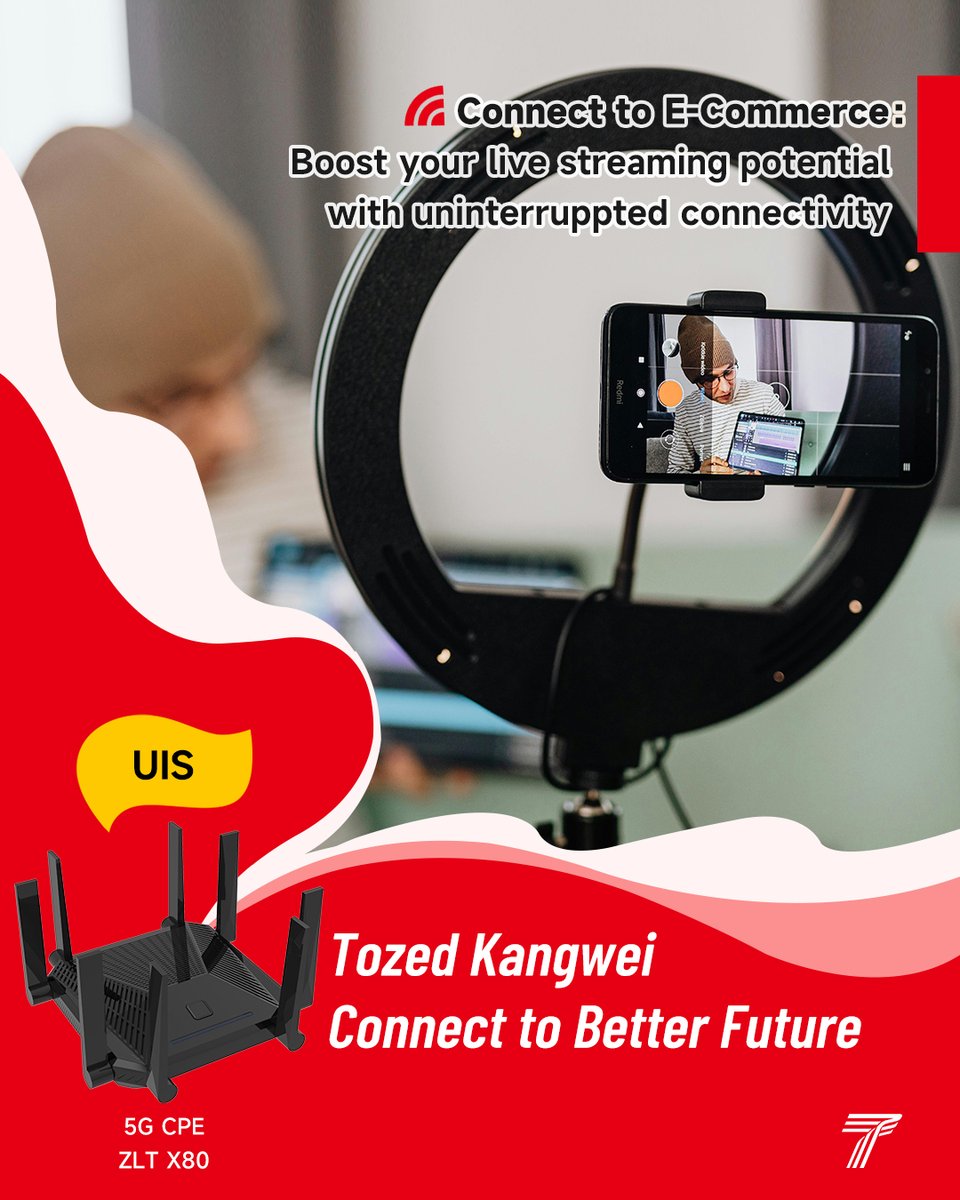 Connecting to the E-Commerce field, #TozedKangwei has developed the #UIS solution which could automatically switch the network line between wired and wireless modes, ensuring uninterrupted connectivity for unstoppable online success.#ConnecttoBetterFuture #Connectivity #5G #5GCPE