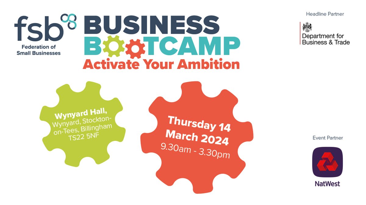 Activate Your Ambition 🔥 Join FSB North Yorkshire & North East England Business Bootcamp for a day packed with practical expert advice, inspiration and new perspectives. 📆 Thursday 14th March 2024, 9:30am - 3.30pm at Wynyard Hall Book now: orlo.uk/geKZF