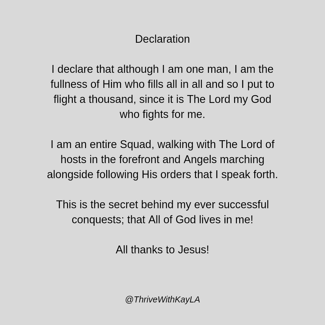 ThrivewithKayla's tweet photo. Joshua 23:10 ESV
One man of you puts to flight a thousand, since it is The Lord your God who fights for you, just as He promised you.
#DeclarationOfConquerors
#OneManSquad
#ThrivewithKayLA
#HrConsulting
#ThriveAsOneManInChrist https://t.co/UZZusOMg49