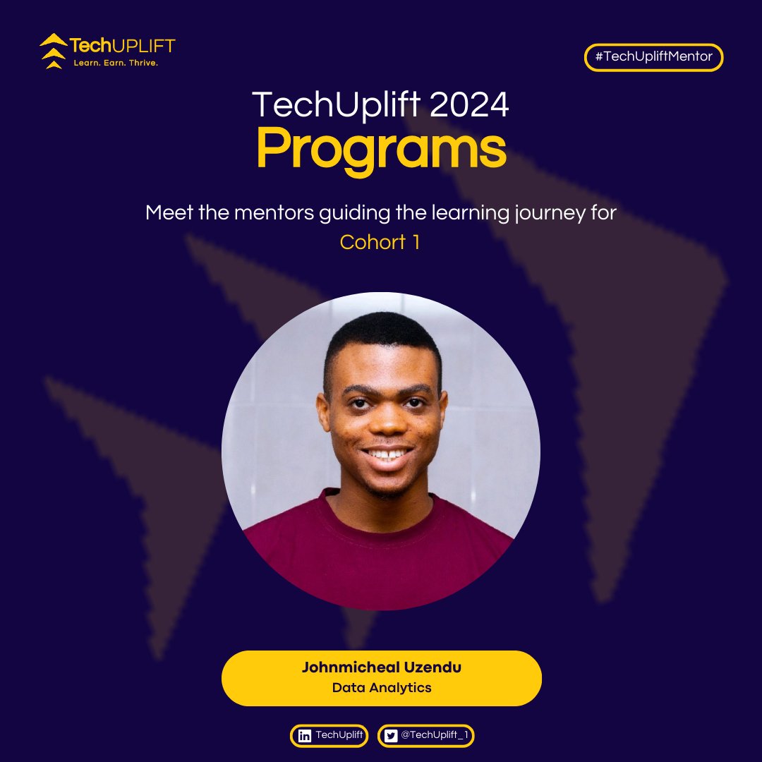 TechUplift_1's tweet image. Meet the mentors guiding the learning for the Data Analytics/Science program Cohort 1.

Ready to dive into the world of data? 
Join the waitlist: bit.ly/TUCohort2Waitl…

#TechUpliftMentor #DataAnalytics #DataScience #TechUpliftProgram