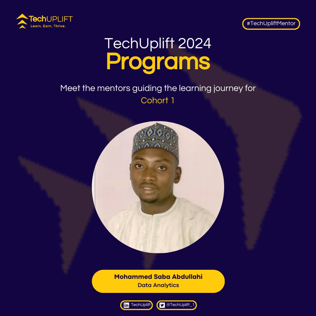 TechUplift_1's tweet image. Meet the mentors guiding the learning for the Data Analytics/Science program Cohort 1.

Ready to dive into the world of data? 
Join the waitlist: bit.ly/TUCohort2Waitl…

#TechUpliftMentor #DataAnalytics #DataScience #TechUpliftProgram