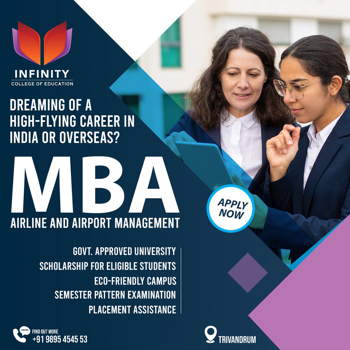 Unlock the doors to high-flying opportunities! Infinity College of Education invites you to explore our MBA in Airline and Airport Management.  
For Details Contact: +91 98954 54553
WhatsApp link : wa.link/dk1kl9

#aviationadmission #mbaadmission2024 #mbaaviation
