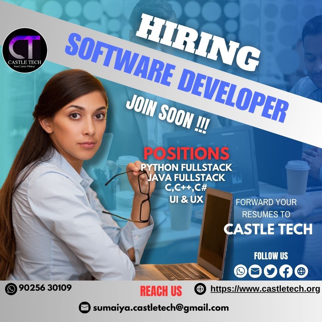 CastleTechOffic's tweet photo. Software developers

Join soon

Positions
#pythonfullstack
#javafullstack
#c,c++,c#
#uxandui

Send your resumes to Castle Tech https://t.co/EPtB3Hyljp