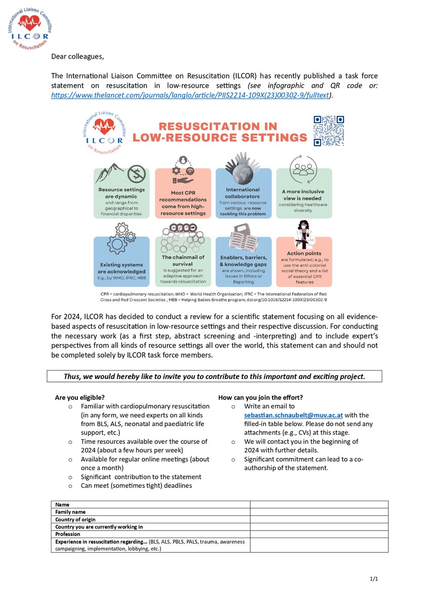 📢 Calling all AFEM Members! Join us in shaping resuscitation research in low-resource settings. Your insights are crucial for the upcoming comprehensive statement by @Ilcor_org #ResuscitationResearch #CollaborationOpportunity