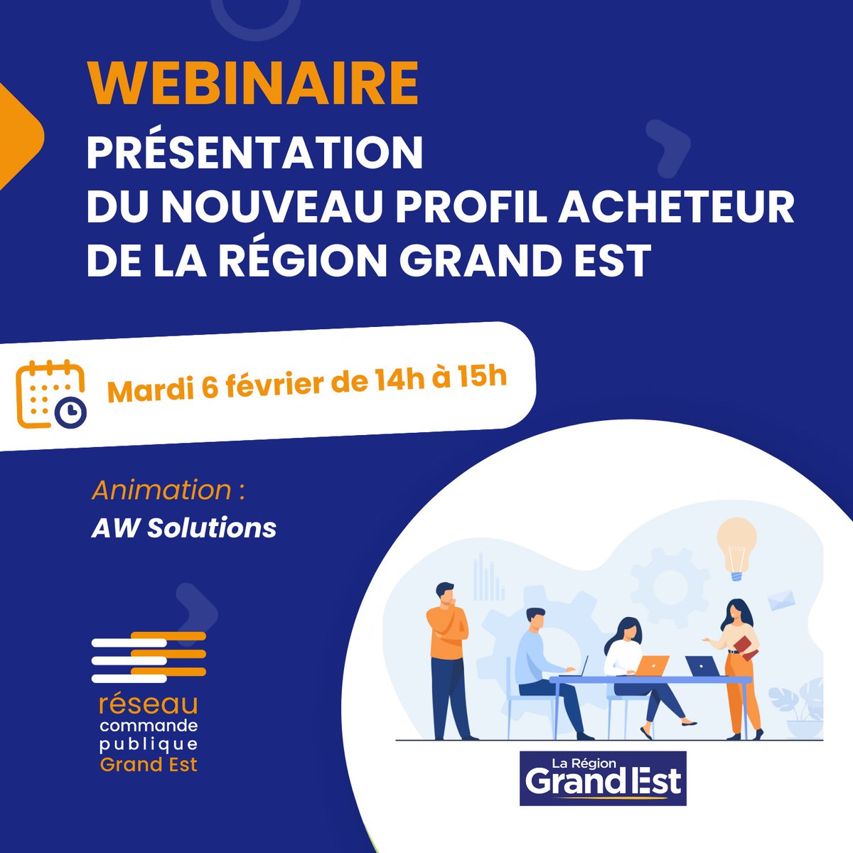 Venez assister au webinaire de présentation du nouveau profil acheteur de la <a href="/regiongrandest/">Région Grand Est</a> lors du webinaire du 6 février prochain à 14h

🔺Inscription au webinaire : register.gotowebinar.com/register/41360…