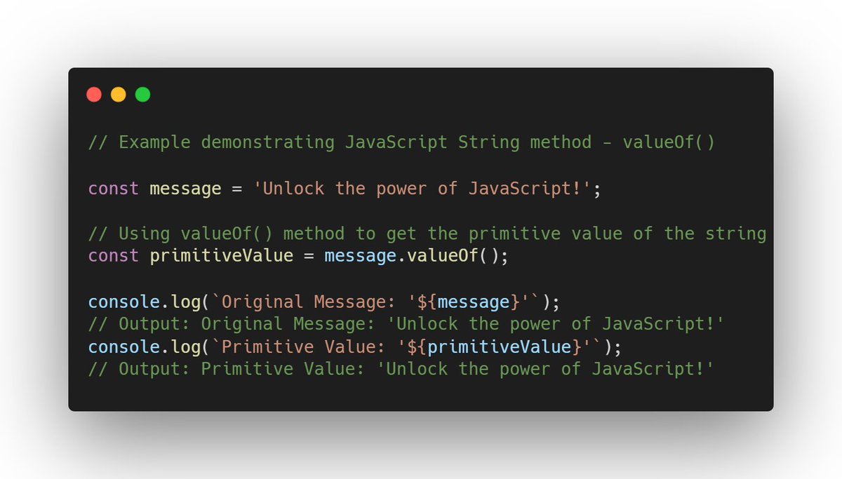 manthan_ank's tweet photo. Reveal the core of your strings with JavaScript's 'valueOf()'! Connect with raw beauty effortlessly. 🌌🔤 #JavaScript #ValueOfMethod #TextRepresentation 🔢 https://t.co/sregC3VetY