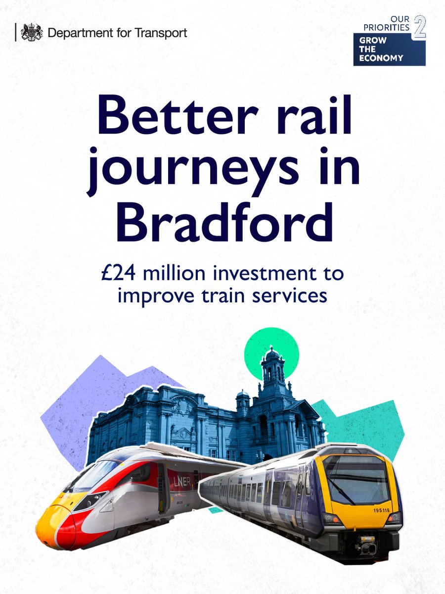 transportgovuk's tweet photo. We’re giving rail journeys in #Bradford a £24 million boost.

The funding will deliver a new platform at Forster Square station as part of our plan to invest in rail infrastructure.

https://t.co/A8j7VHyZo9 https://t.co/Nc8ZJr83gS