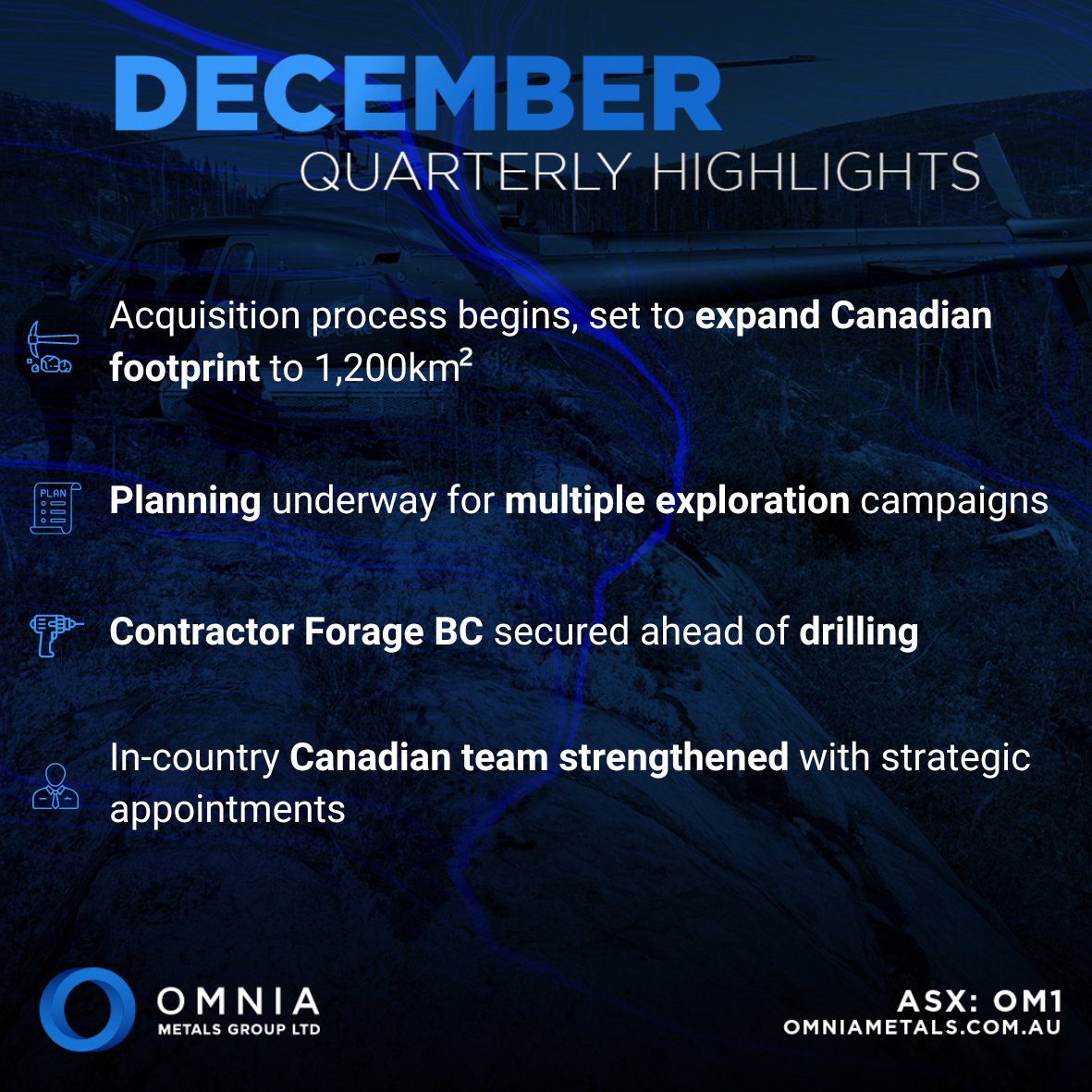 ASX_OM1's tweet photo. QUARTERLY REPORT OUT NOW 👀

Omnia Metals Group (ASX:OM1) has released its activities report for the December quarter – check out some of the highlights 👇

Read the full report here: https://t.co/pS9q7jVfg6

#lithium #exploration #Canada #asx https://t.co/gPwYk1QP5X