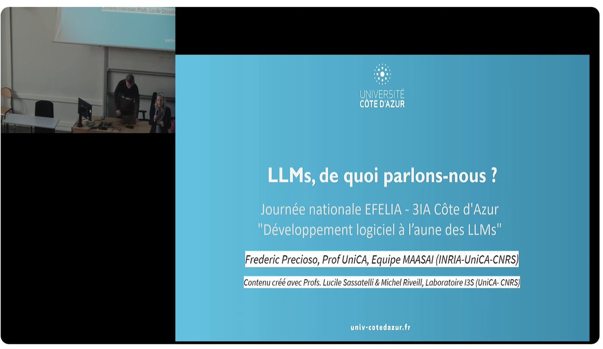 The 'Journée EFELIA Côte d'Azur / GDR GPL : Développement logiciel à l'aune des LLMs' has started!🚀 We are very pleased to welcome you in person and online for a day filled with knowledge and discussion! 👀Live Youtube: youtube.com/watch?v=DqnaqM…