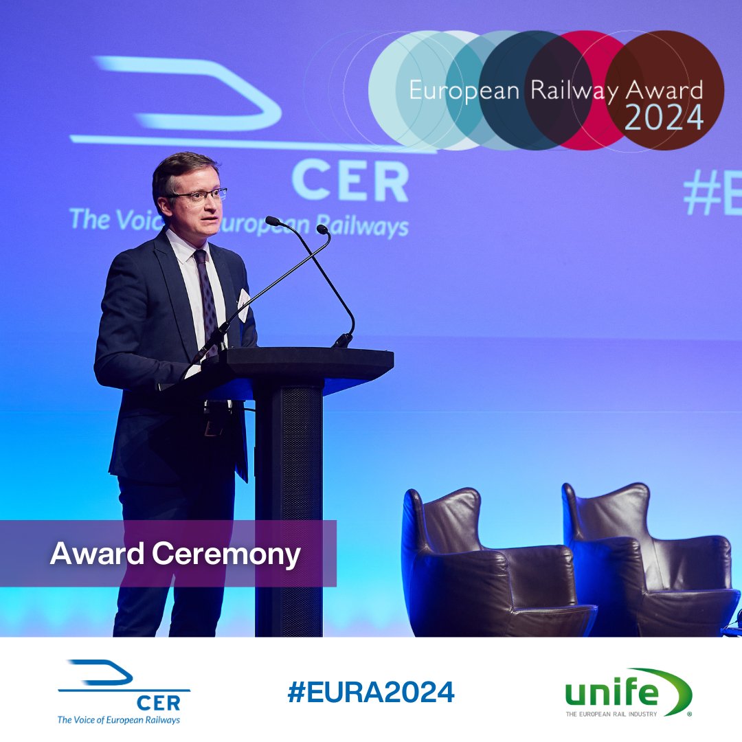 #EURA2024 | The 2024 European Railway Award was held in Brussels in a 17th edition marking the #EuropeanYearOfSkills 🏆@Bulc_EU was awarded the event’s Rail Champion prize for her work promoting women in transport professions. Press release📝cer.be/cer-press-rele…