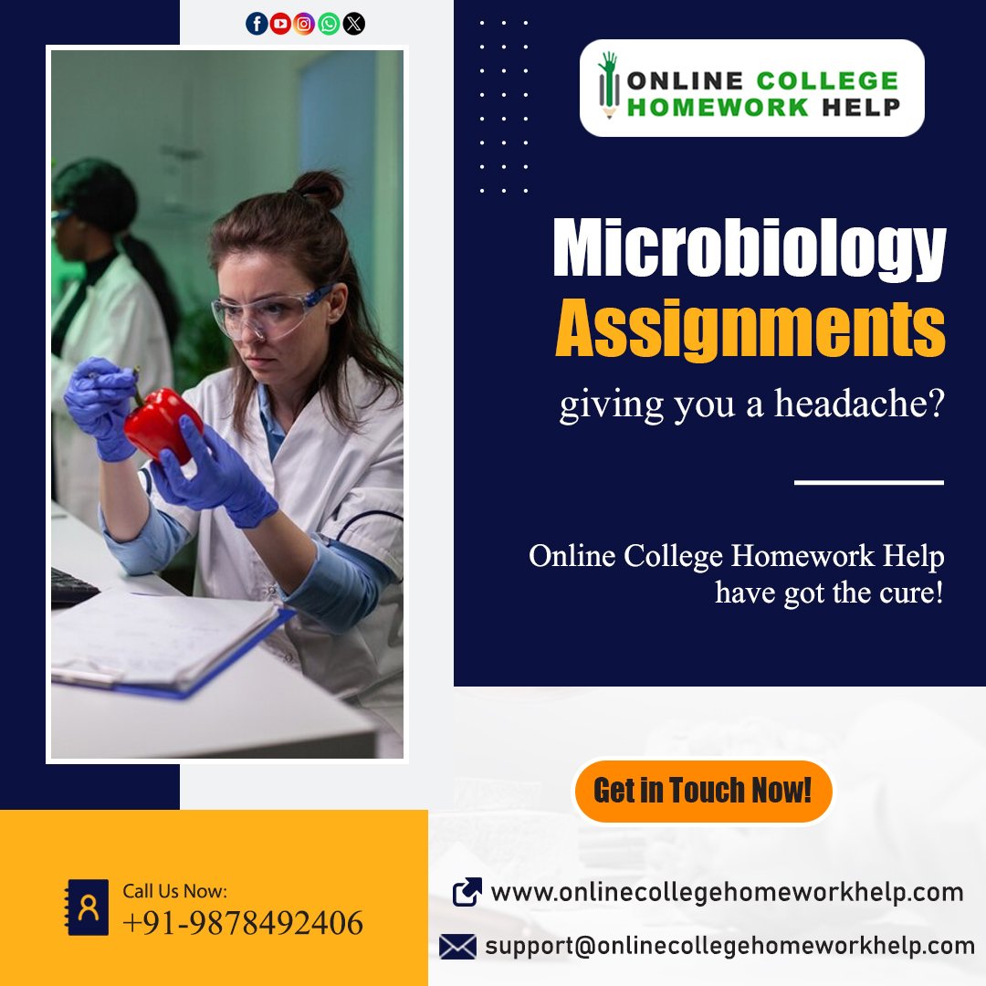Onlinechwhelp's tweet image. 🦠Microbiology assignments giving you a headache? Online College Homework Help have got the cure!🧫
🤝Get in Touch Now!
WhatsApp and Call 📞 : +91-9878492406
#MicrobiologyAssignmentHelp #HomeworkAssistance #MicrobiologyExperts #AceYourAssignments #OnlineCollegeHomeworkHelp