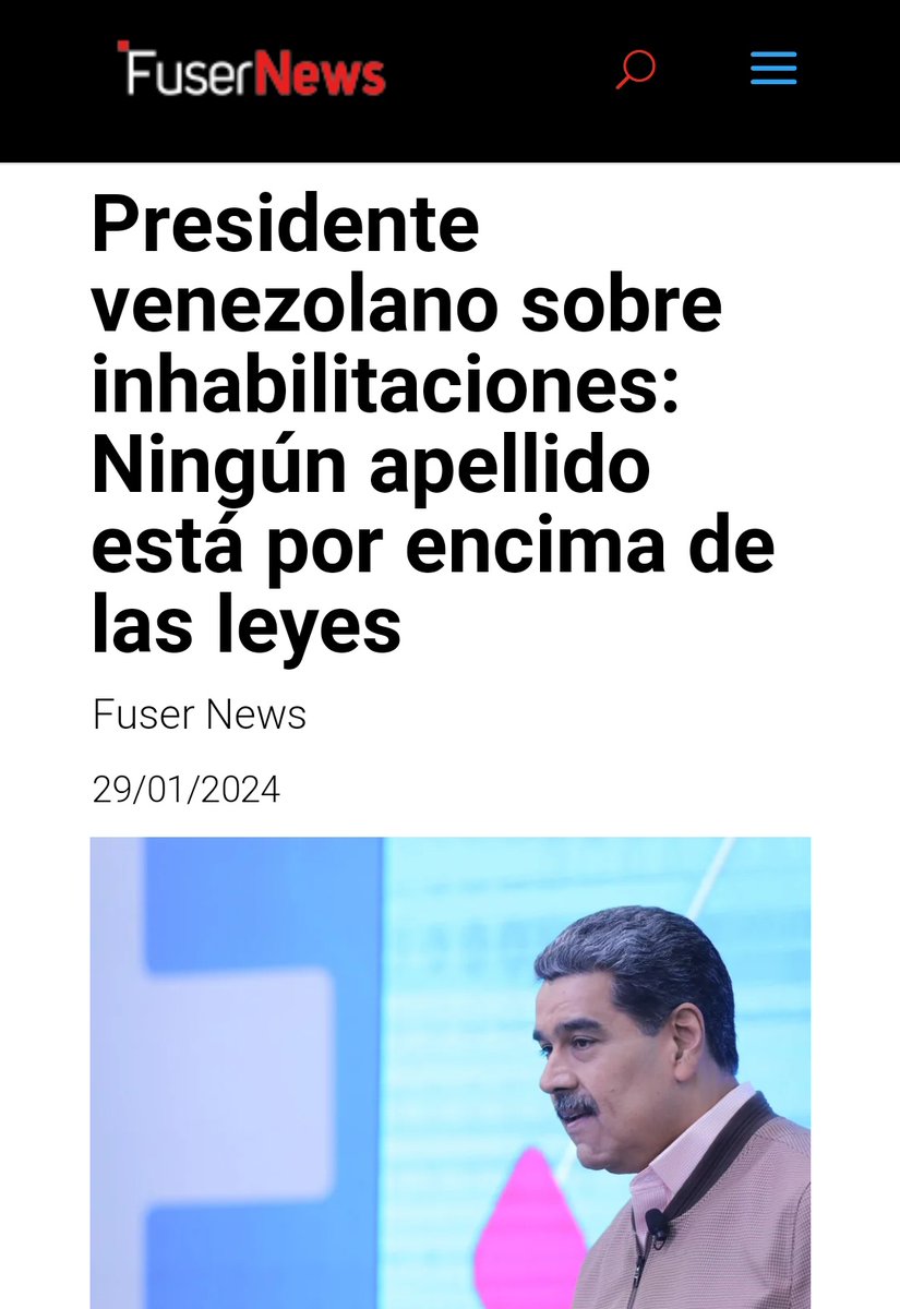 Presidente @NicolasMaduro
sobre inhabilitaciones: Ningún apellido está por encima de las leyes 
 
fusernews.com/presidente-ven…
#30Ene 
#CosaJuzgada
#LaPazLeGanaATodo