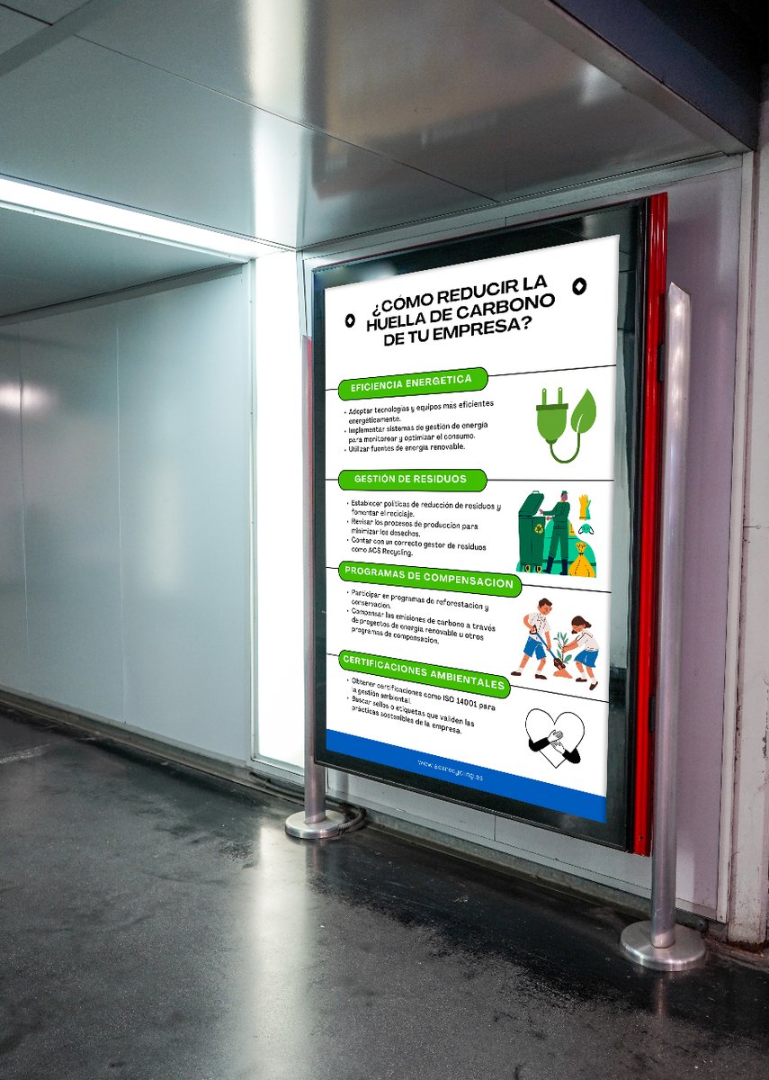 ACSRecycling's tweet photo. ¿Cómo reducir la huella carbono de tu empresa? Podemos hacer una acción de cartelería o puedes descubrir como en este post. https://t.co/IBLjXpy5TK